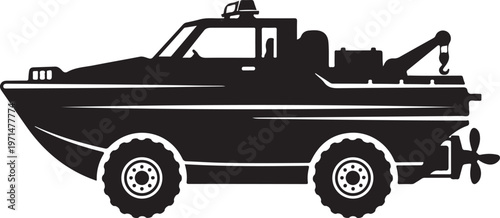 Amphibious vehicle, boat on wheels, off-road transport, 4x4 amphibious