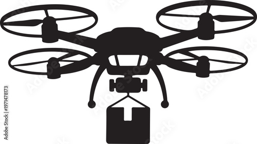 Drone, black drone, drone silhouette, drone icon, aerial vehicle, delivery drone