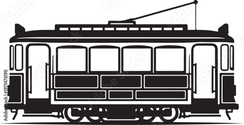 Vintage Trolley, Retro Tram, Black and White Vector, Transportation Icon