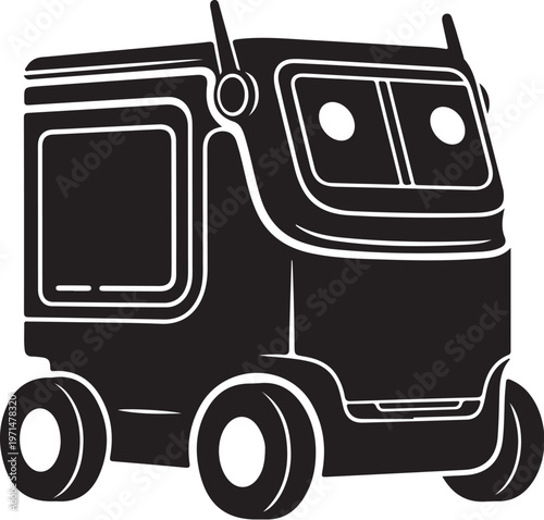 Black, minimalist food truck icon, vector illustration, delivery cart, mobile kitchen
