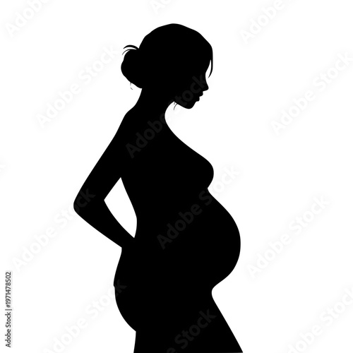Pregnant woman in silhouette with hand on hip showcasing expecting mother profile