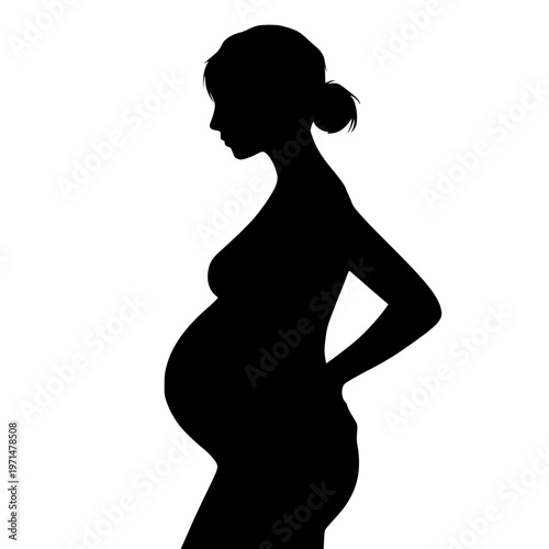 Pregnant woman in silhouette with hand on hip showcasing expectant motherhood