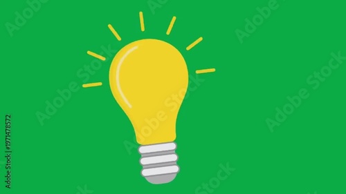 Glowing yellow light bulb animation on green screen for creative idea concept
