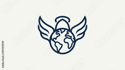 Globe with Angel Wings and Halo Emblem
