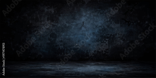 dark grunge wall background in a smoky night sky room with misty clouds and textured stormy atmosphere