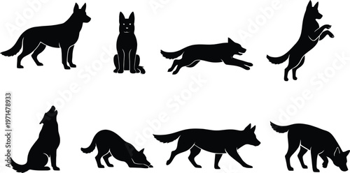 German Shepherd Dog Flat Silhouette Vector