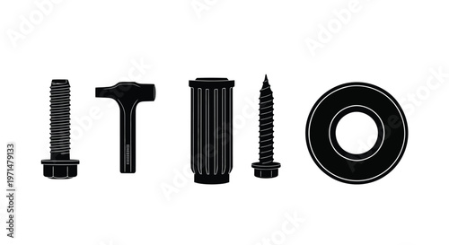Collection of various black and white fasteners screws and wall anchors