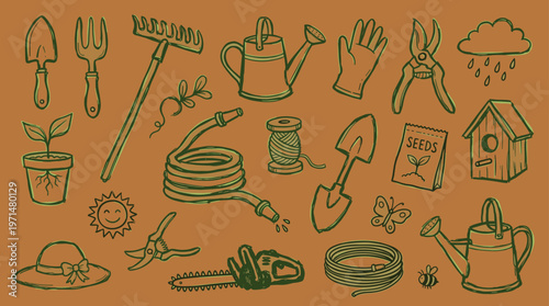 Gardening Tools and Supplies Collection for Outdoor Activities and Home Garden Care