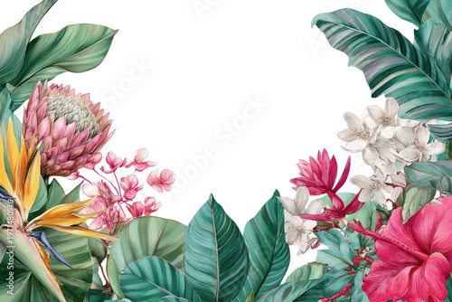 PNG Tropical floral border illustration