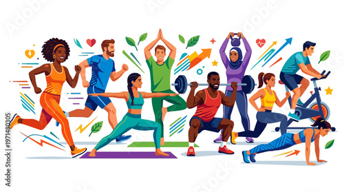 Diverse Group of People Exercising Together.