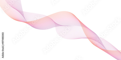 Pink ribbon isolated on a white background features a smooth flowing curve with an artistic smoke swirl pattern and motion lines in a digital vector illustration backdrop