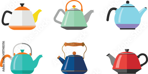 Teapot Kettle Illustration Set with Modern and Classic Tea Pots Collection for Kitchen Cooking Beverage Design Isolated on White Background