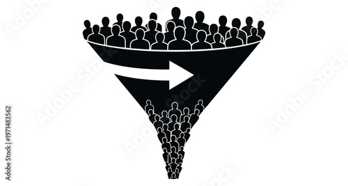 Customer Funnel Diagram with Arrow Showing Lead Generation and Conversion Process Silhouette Style