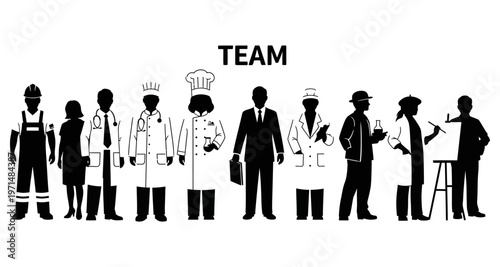 Diverse Professionals Standing Together in Silhouette Representing Teamwork and Collaboration in Business