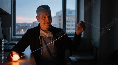 Doctor Holding Thin Glowing Line Medical Instrument