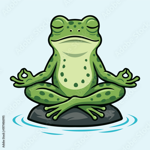 Green Frog Meditation Illustration Character Vector Logo Template