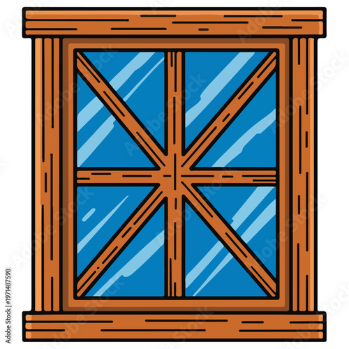 Rustic Wooden Divided Window Flat Vector Illustration