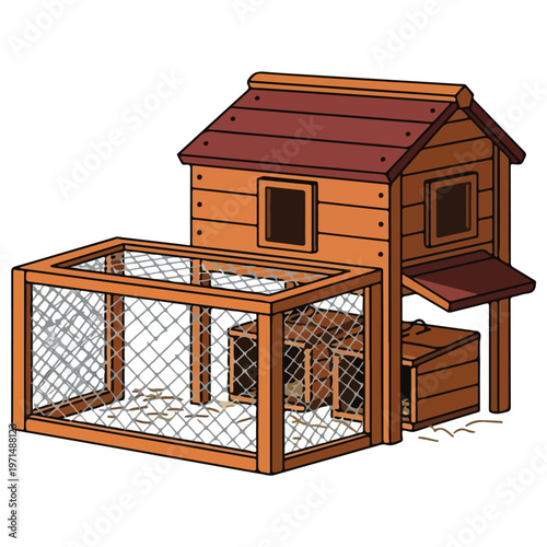 Wooden Backyard Chicken Coop Vector Design Template