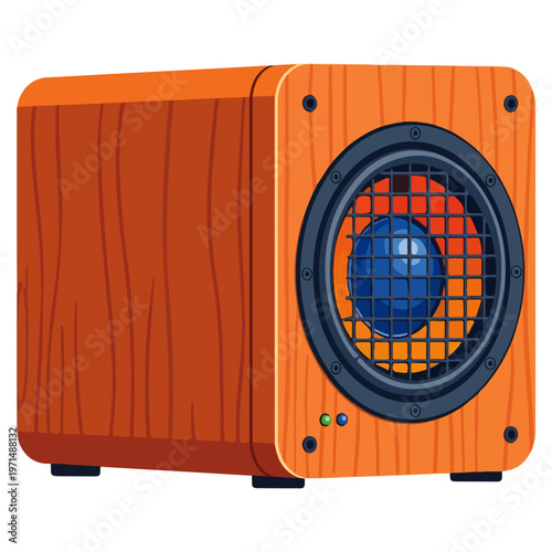 Wooden Bookshelf Subwoofer Speaker Flat Vector Illustration