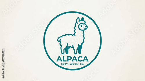 Charming and friendly minimalist alpaca logo illustration, featuring a stylized animal design perfect for sustainable wool businesses, textile companies, or cozy fashion brands