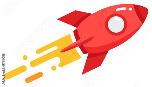 Rocket launch icon with fire trail in modern flat vector illustration style design