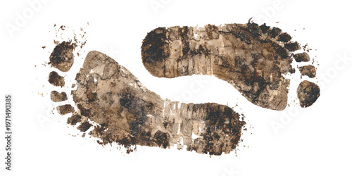 Pair of muddy footprints isolated on white background grunge style vector illustration for environmental and travel concepts