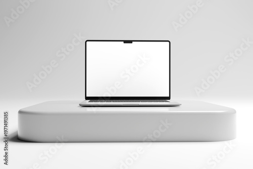 Modern Laptop Blank Screen on Glossy Pedestal for Presentation
