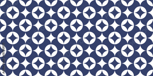 変わり七宝の和風伝統文様シームレスパターン 青色の日本柄背景　Seamless Kawari Shippo Japanese Traditional Pattern Background
