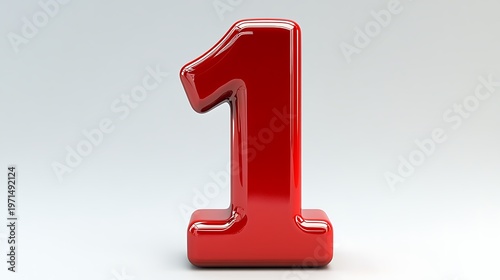 A shiny red number one standing alone on a plain white background
