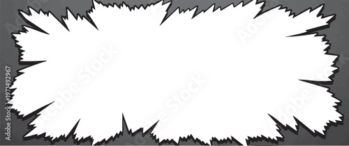Comic speech bubble burst white blank frame on dark gray textured background pop art graphic element illustration