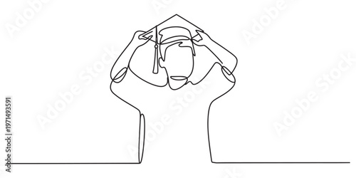 Continuous single line drawing of a student wearing a graduation cap for academic achievement Vector, illustration