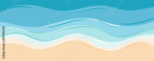 Seashore sea vector and view coastline aerial with wave top abstract. Blue illustration landscape and background texture design with water sky beach. Summer seashore banner and paper view art.
