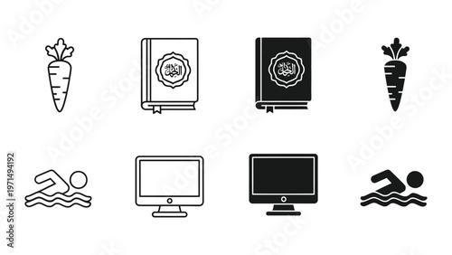 Contrasting icons of health, education, and technology with traditional and modern elements