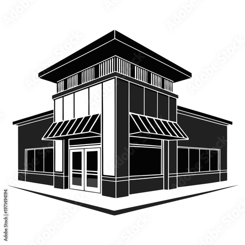outlet store building silhouette with entrance, commercial retail architecture vector icon, minimal flat design isolated on white background