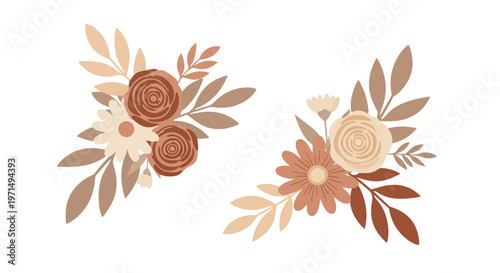 Bohemian floral arrangements with muted earth tone colors and delicate leaves creating a natural aesthetic