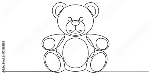 A minimalist black and white line art illustration of a cute sitting teddy bear for coloring Vector, illustration