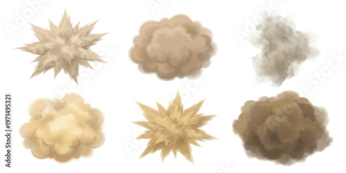Set of cartoon smoke clouds and explosion effects vector illustration for game design and motion graphics projects
