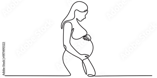 Minimalist one line drawing of a pregnant woman holding her baby bump with elegance and grace Vector, illustration
