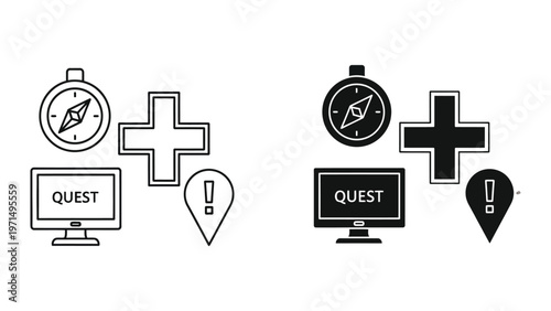 Contrast between traditional and modern digital quest interfaces with navigation tools