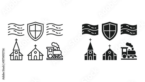 Contrast between traditional and modern religious and travel symbols