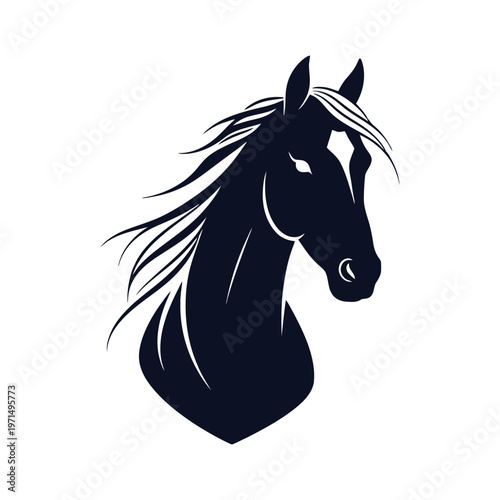 Elegant horse head silhouette with flowing mane and white forehead mark