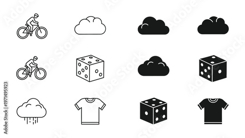 Weather and activity icons with dice and clothing elements