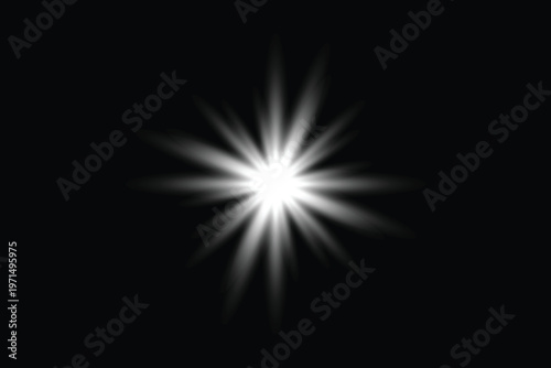Bright starburst explosion a radiant white light effect on black background