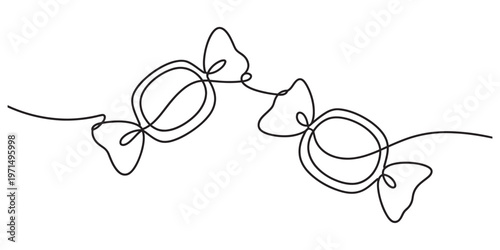 A minimalist single line drawing illustration depicting two wrapped candies on a white background Vector, illustration