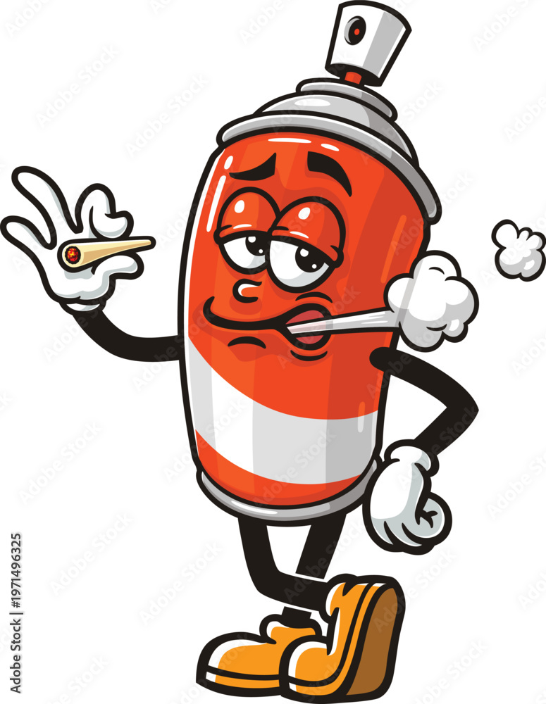 Obraz premium Cartoon spray paint mascot is smoking