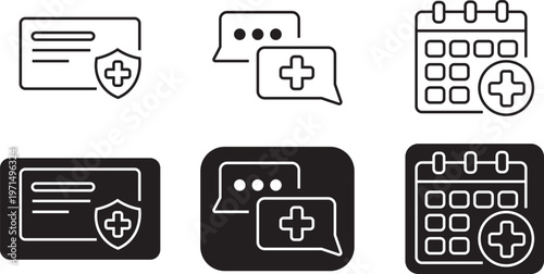 Medical insurance and appointment icons set