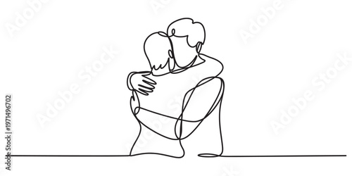 A continuous line drawing depicting two people sharing a warm and affectionate embrace together Vector, illustration