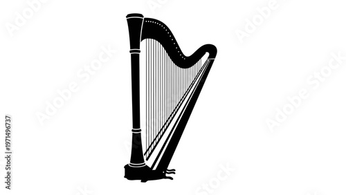 Black and White Illustration of Harp.