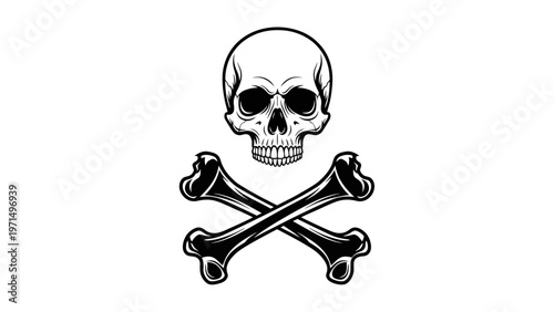 Black and White Skull Crossbones Illustration.