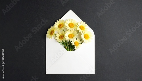 Elegant Floral Arrangement Emerging from Envelope

